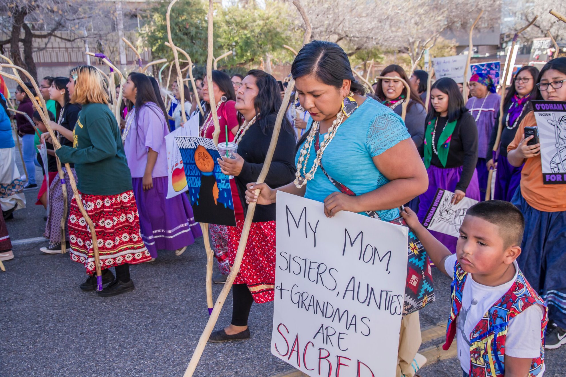Tohono O'odham women in the Tucson 2019 Women's March. (Credit: Dulcey Lima via Unsplash)