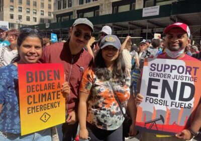 Annesha Chowdhury (second from right), WEA's Senior Program Manager, representing WEA at the 2023 March to End Fossil Fuels. Photo credit: Amira Diamond.